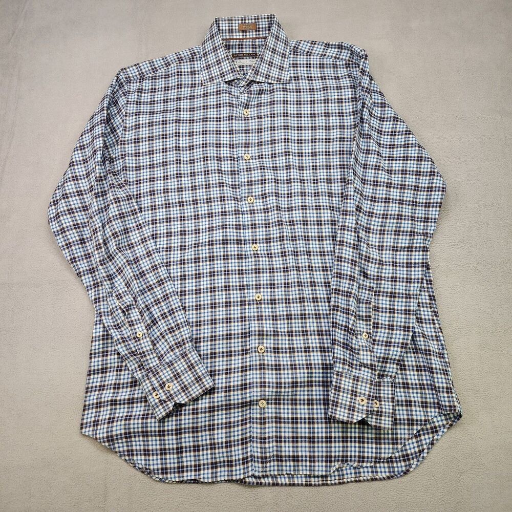 Peter Millar Shirt Men's L Plaid Long Sleeve Button Up Grandi & Rubinelli Italy